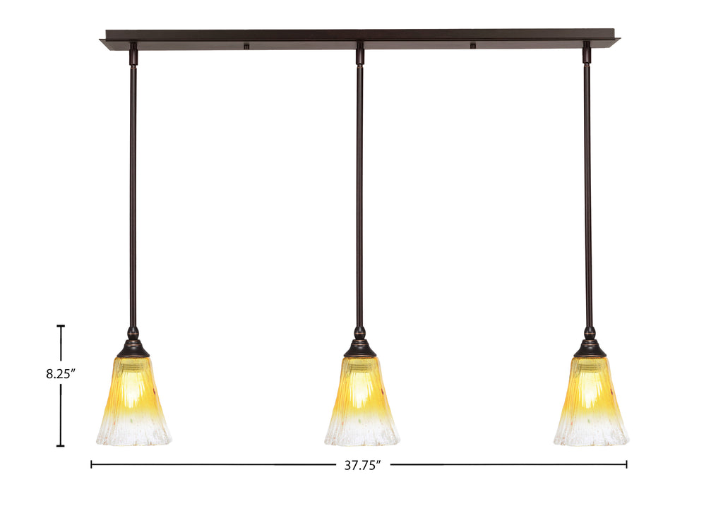 Any Three Light Linear Pendalier in Dark Granite with 5.5" Fluted Gold Champagne Crystal Shade
