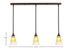 Any Three Light Linear Pendalier in Dark Granite with 5.5" Fluted Gold Champagne Crystal Shade
