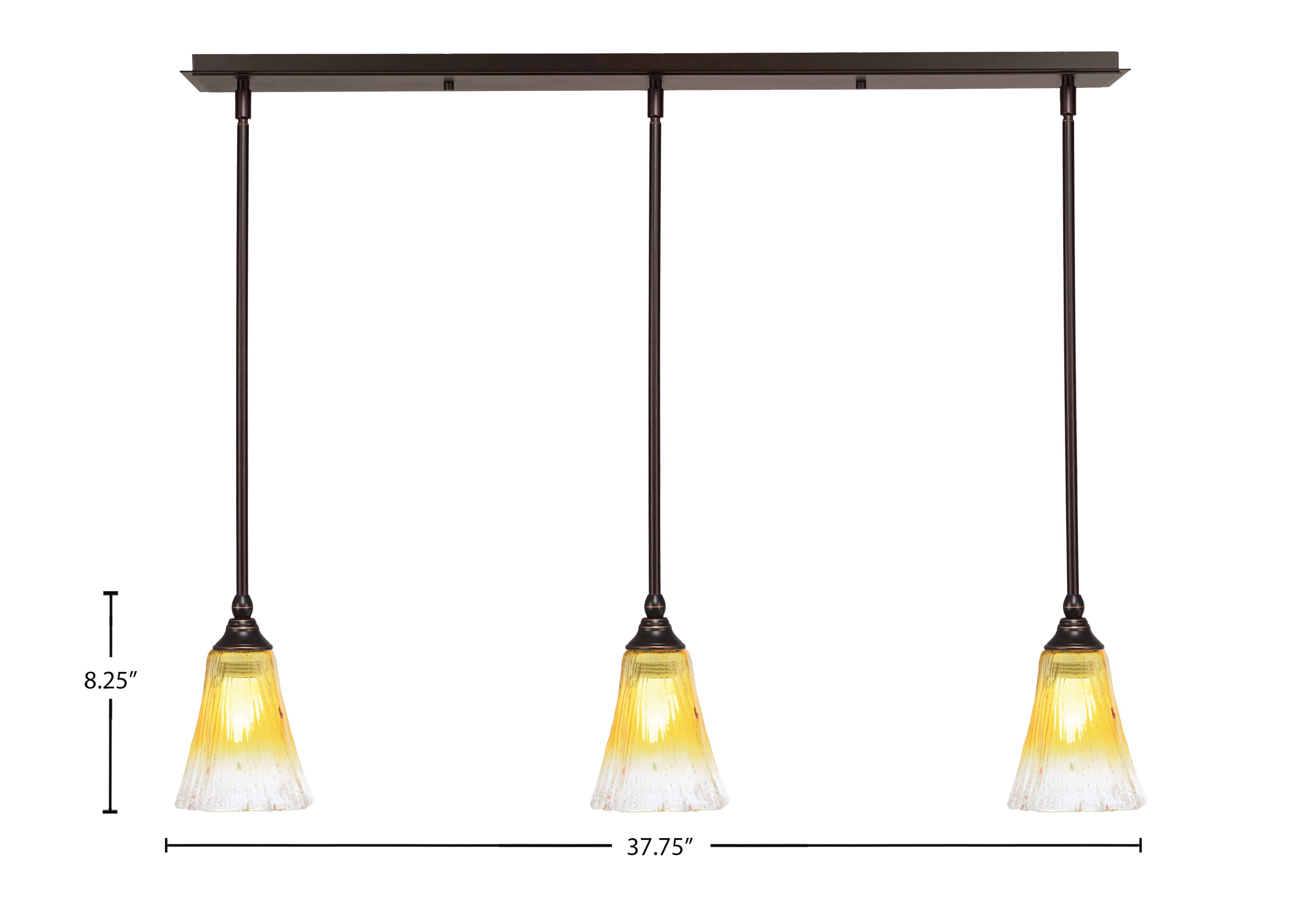 Any Three Light Linear Pendalier in Dark Granite with 5.5" Fluted Gold Champagne Crystal Shade