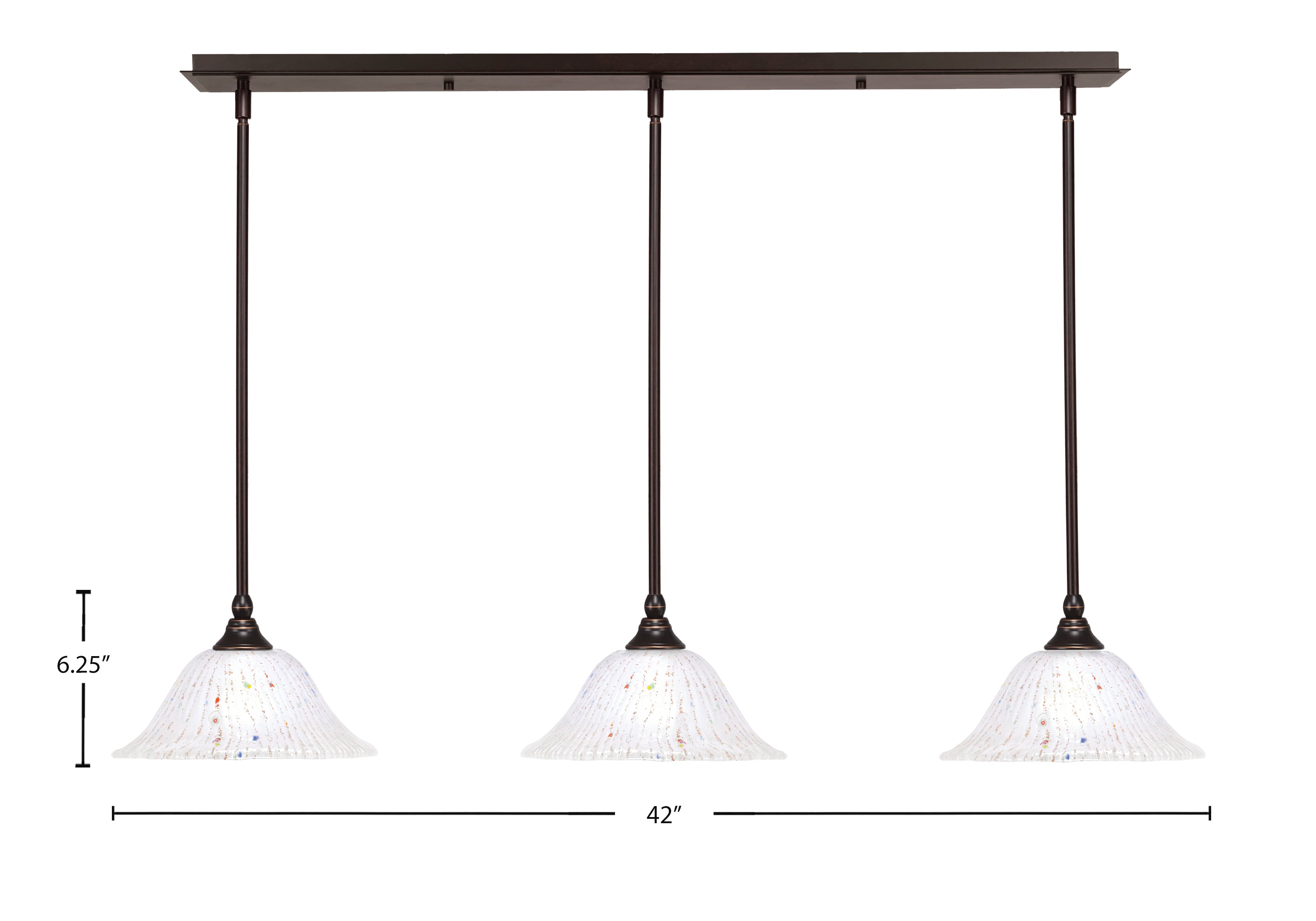 Any Three Light Linear Pendalier in Dark Granite with 10" Frosted Crystal Shade