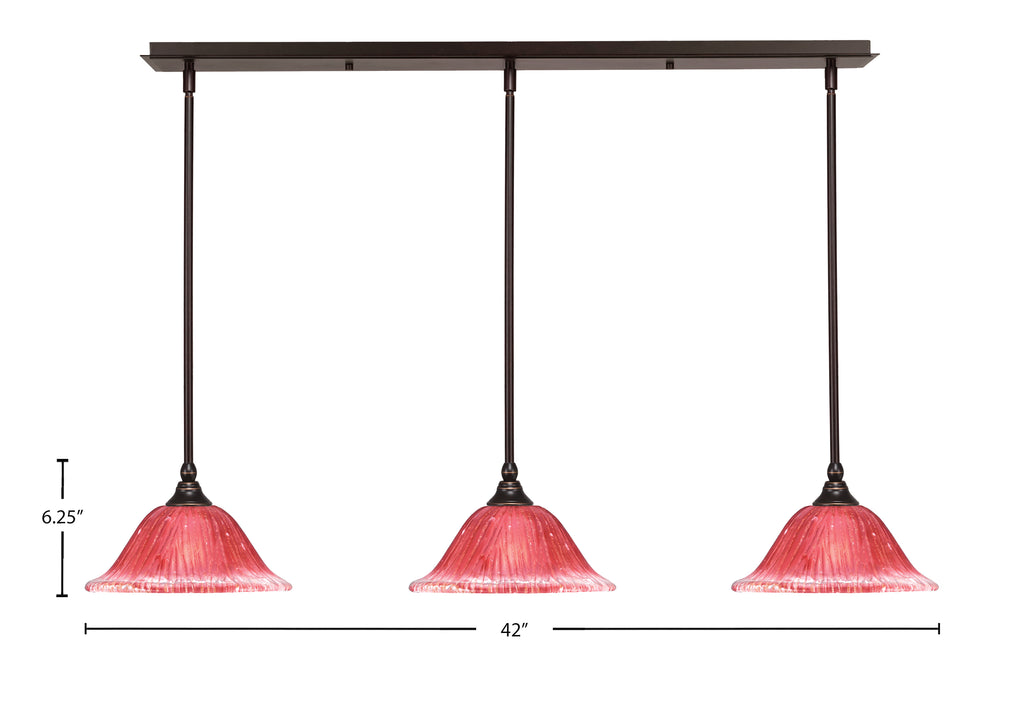 Any Three Light Linear Pendalier in Dark Granite with 10" Raspberry Crystal Shade