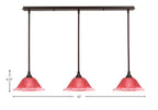 Any Three Light Linear Pendalier in Dark Granite with 10" Raspberry Crystal Shade