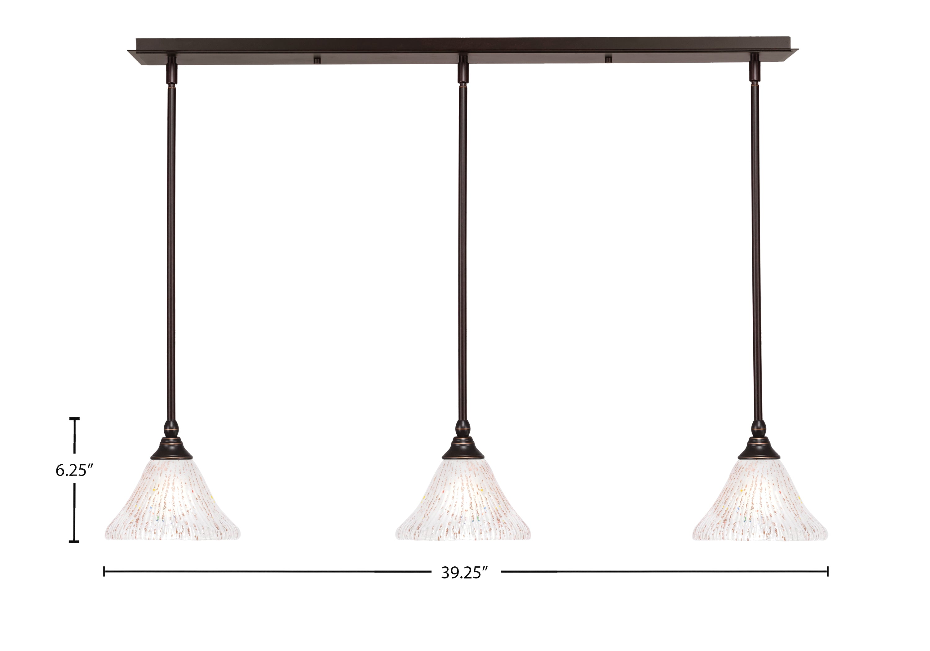 Any Three Light Linear Pendalier in Dark Granite with 7" Frosted Crystal Shade