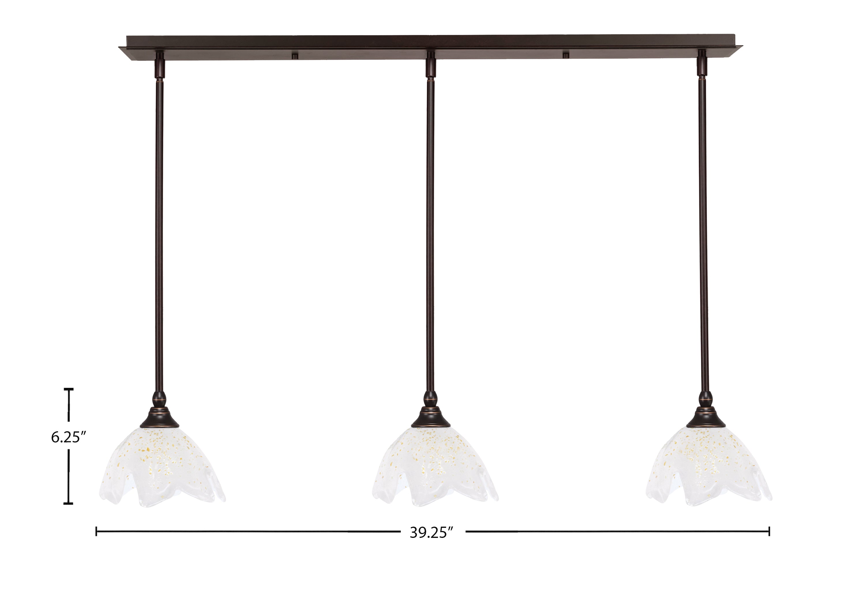 Any Three Light Linear Pendalier in Dark Granite with 7" Gold Ice Shade