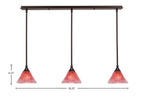 Any Three Light Linear Pendalier in Dark Granite with 7" Raspberry Crystal Shade