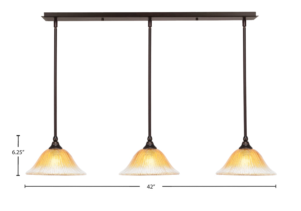 Any Three Light Linear Pendalier in Dark Granite with 10" Gold Champagne Crystal Shade