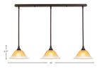 Any Three Light Linear Pendalier in Dark Granite with 10" Gold Champagne Crystal Shade