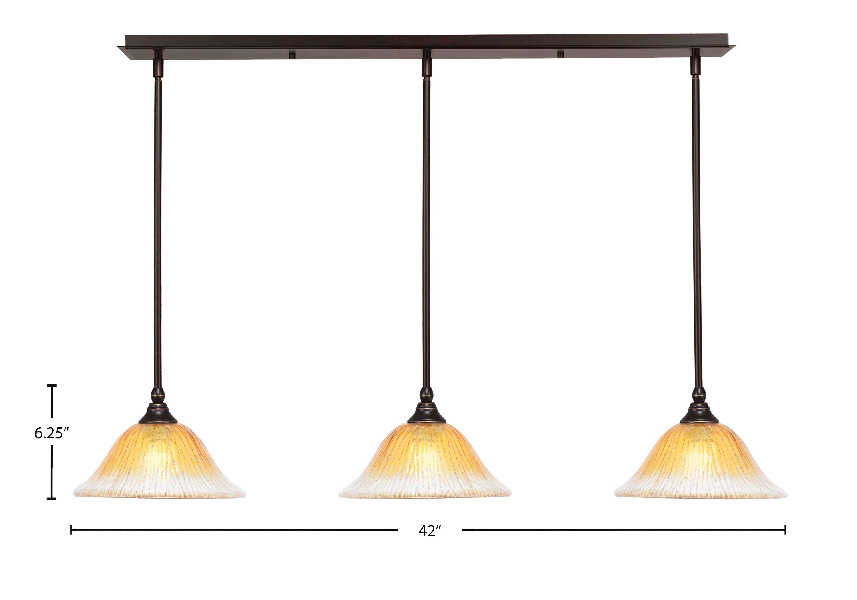 Any Three Light Linear Pendalier in Dark Granite with 10" Gold Champagne Crystal Shade