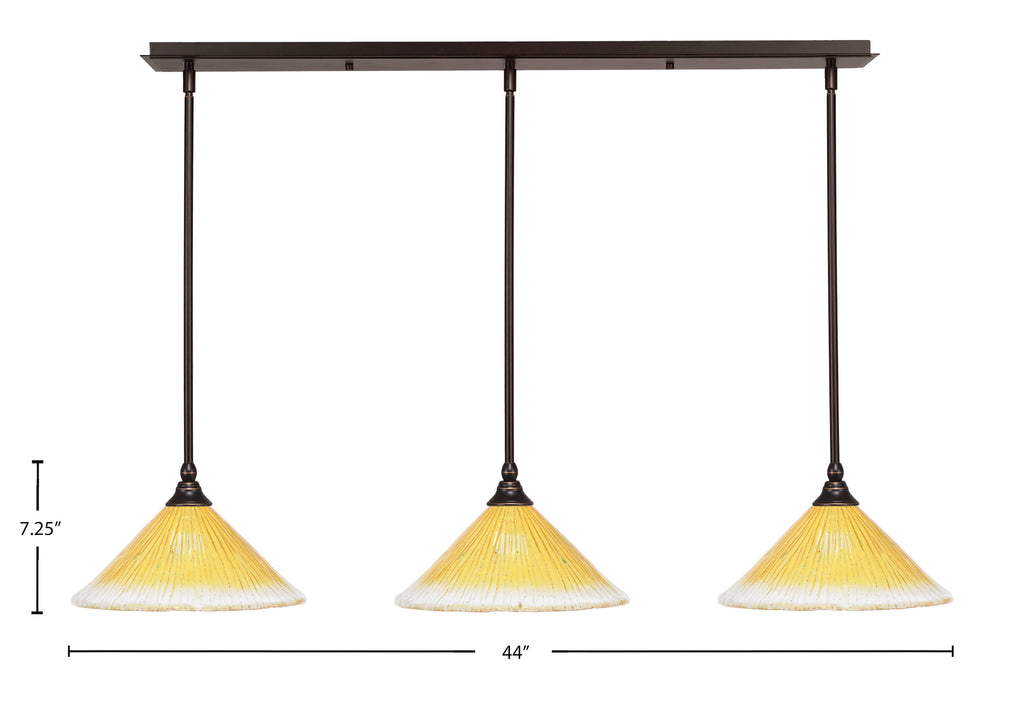 Any Three Light Linear Pendalier in Dark Granite with 12" Gold Champagne Crystal Shade