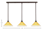 Any Three Light Linear Pendalier in Dark Granite with 12" Gold Champagne Crystal Shade
