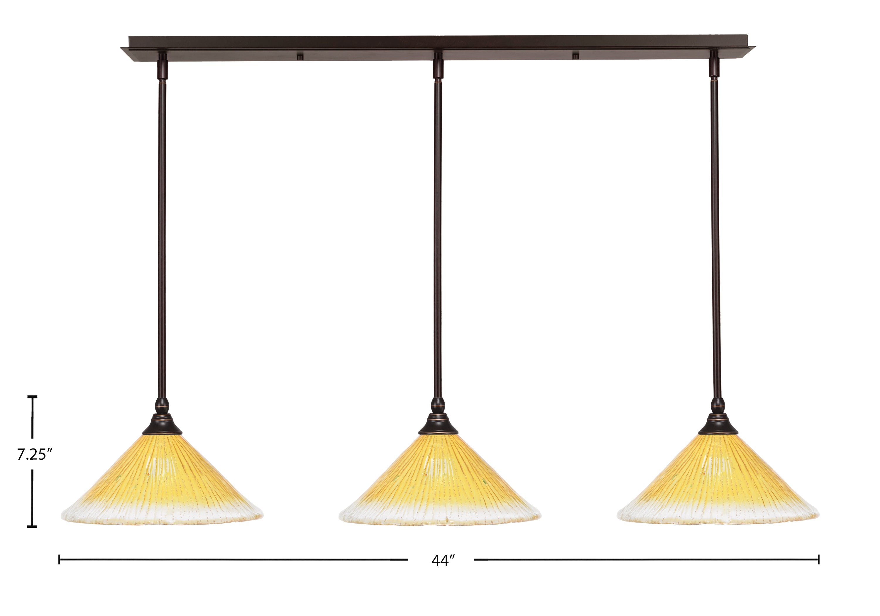 Any Three Light Linear Pendalier in Dark Granite with 12" Gold Champagne Crystal Shade