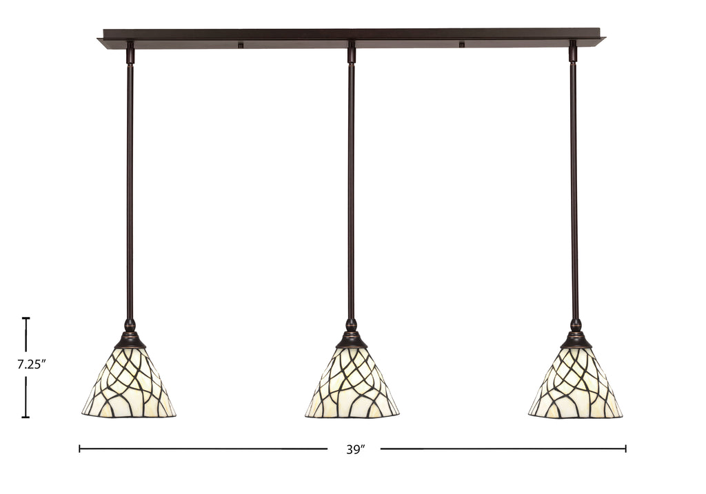 Any Three Light Linear Pendalier in Dark Granite with 7" Sandhill Art Glass Shade