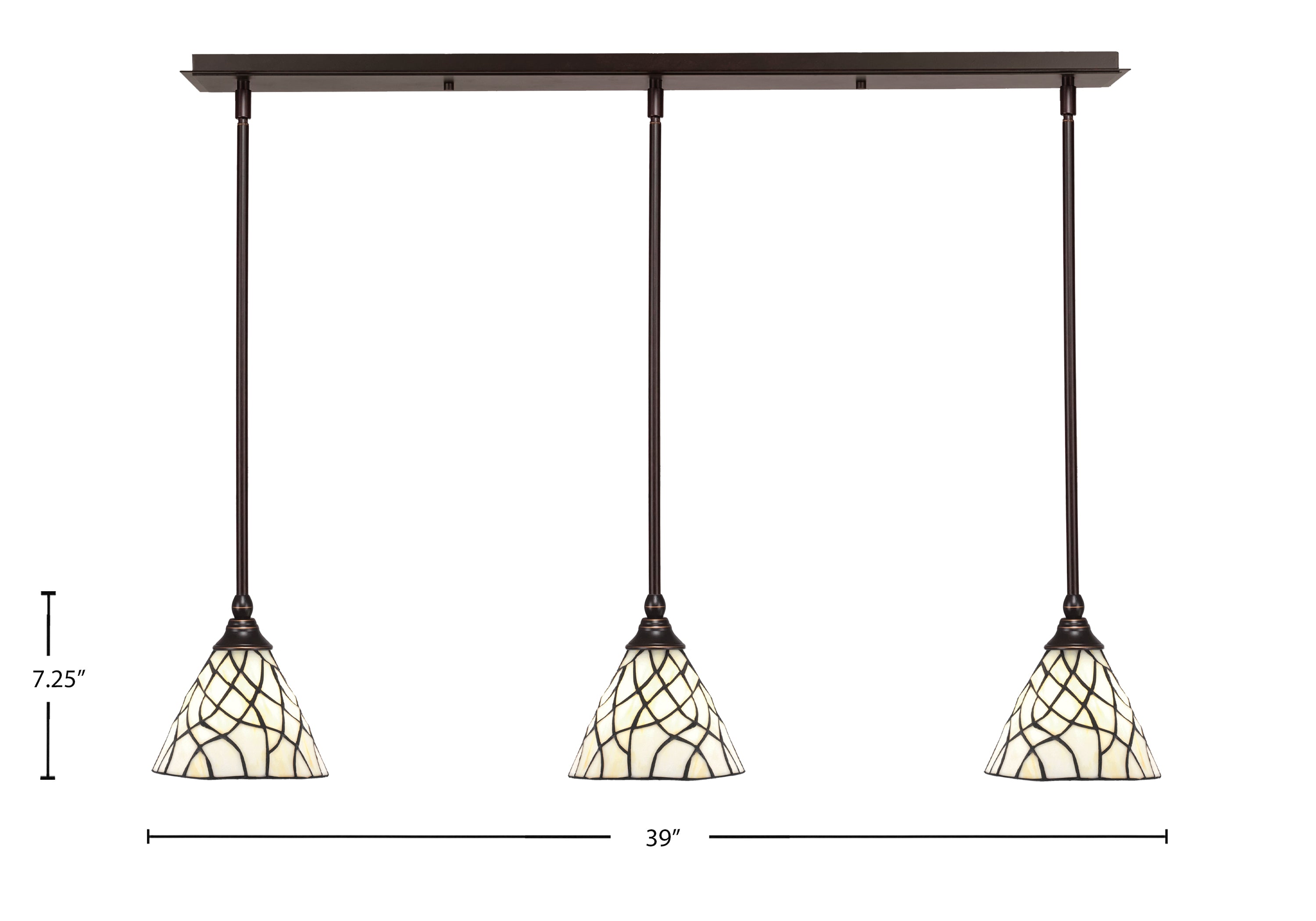 Any Three Light Linear Pendalier in Dark Granite with 7" Sandhill Art Glass Shade