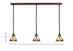 Stem Three Light Linear Pendalier in Dark Granite with Zion Art Glass Shade