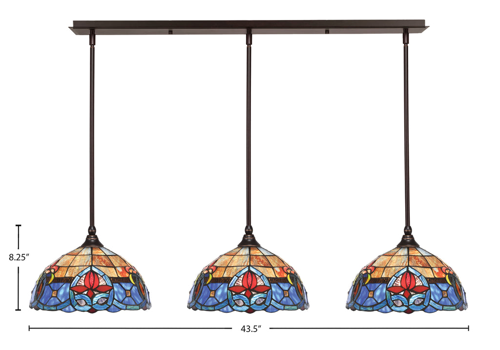 Stem Three Light Linear Pendalier in Dark Granite with Sierra Art Glass Shade