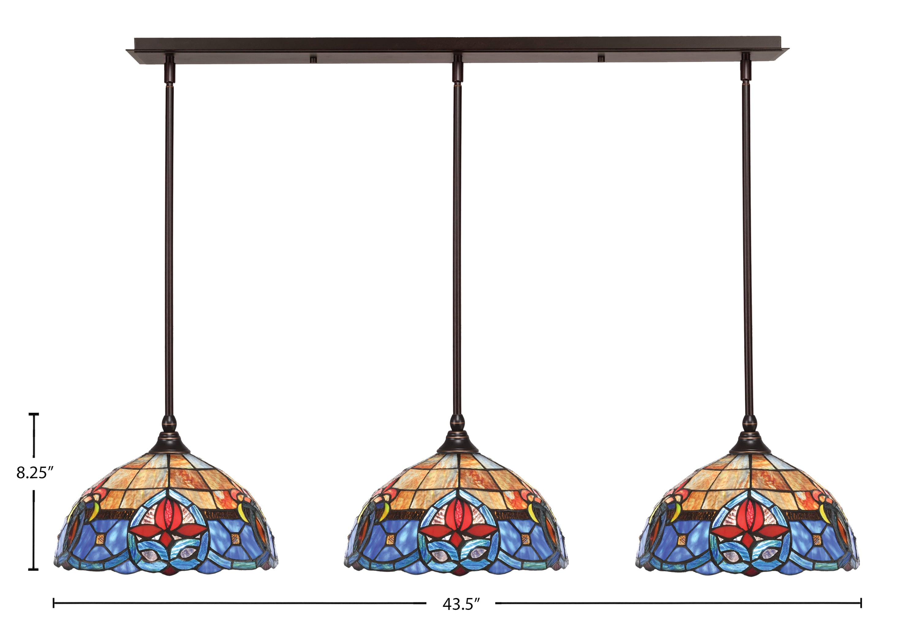 Stem Three Light Linear Pendalier in Dark Granite with Sierra Art Glass Shade