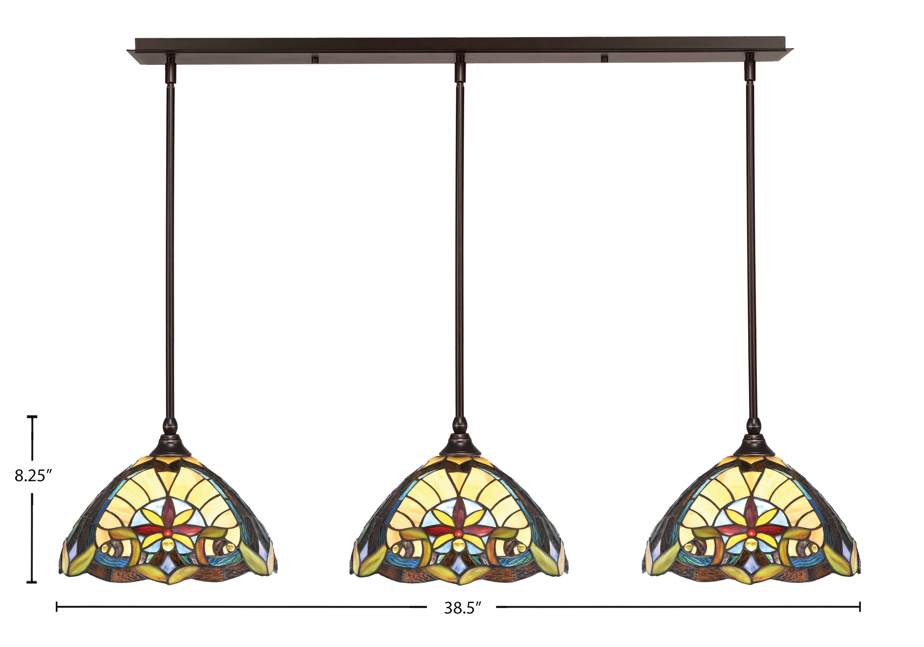 Stem Three Light Linear Pendalier in Dark Granite with Earth Star Art Glass Shade