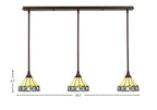 Stem Three Light Linear Pendalier in Dark Granite with Diamond Peak Art Glass Shade