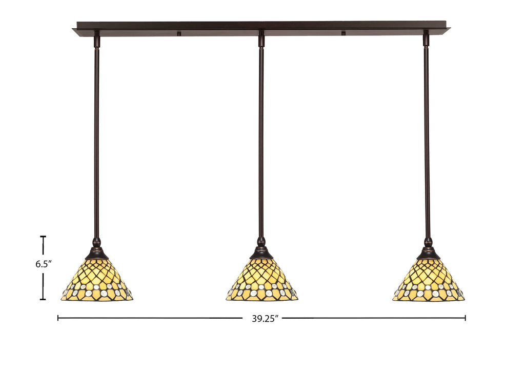 Stem Three Light Linear Pendalier in Dark Granite with Starlight Art Glass Shade