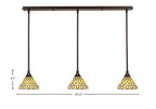 Stem Three Light Linear Pendalier in Dark Granite with Starlight Art Glass Shade
