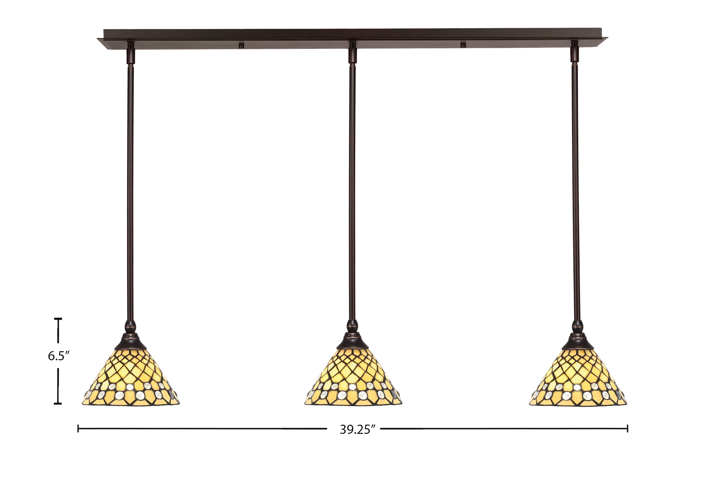 Stem Three Light Linear Pendalier in Dark Granite with Starlight Art Glass Shade