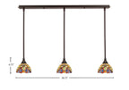 Stem Three Light Linear Pendalier in Dark Granite with Lynx Art Glass Shade