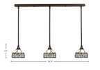Any Three Light Linear Pendalier in Dark Granite with 7" Royal Merlot Art Glass Shade