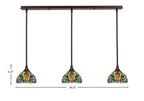 Any Three Light Linear Pendalier in Dark Granite with 7" Kaleidoscope Art Glass Shade