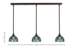 Any Three Light Linear Pendalier in Dark Granite with 7" Turquoise Cypress Art Glass Shade