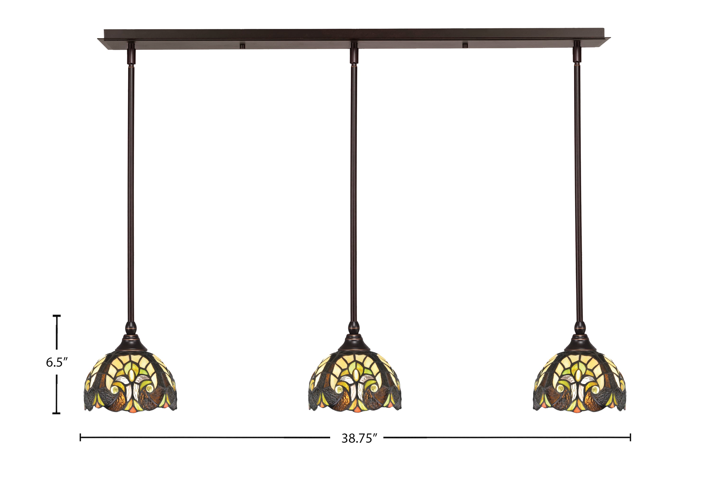 Any Three Light Linear Pendalier in Dark Granite with 7" Ivory Cypress Art Glass Shade