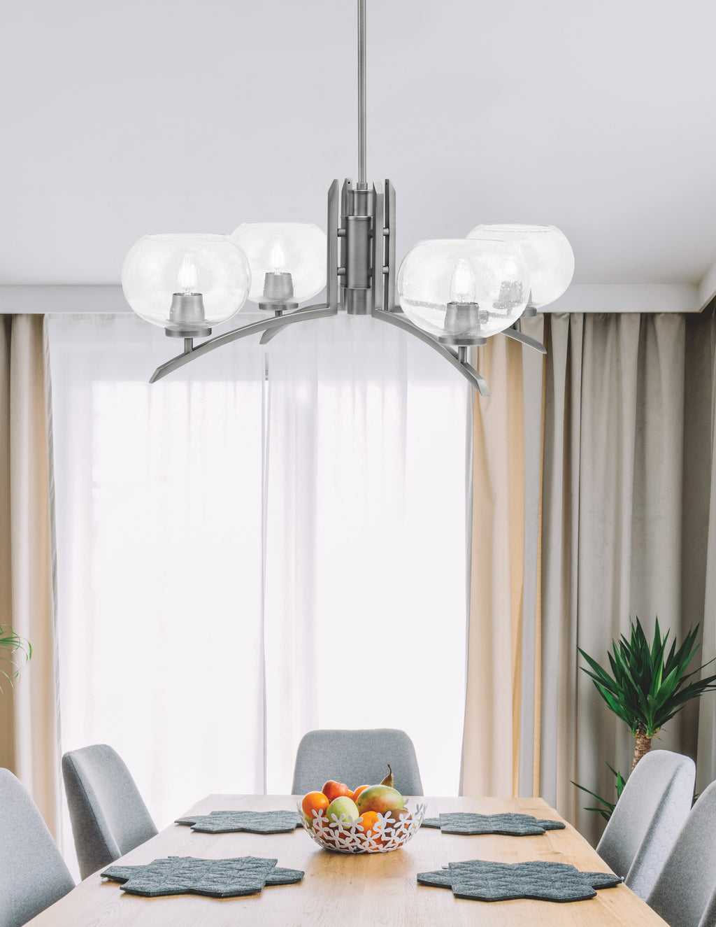 Kurve Four Light Chandelier in Graphite with Clear Bubble Shade