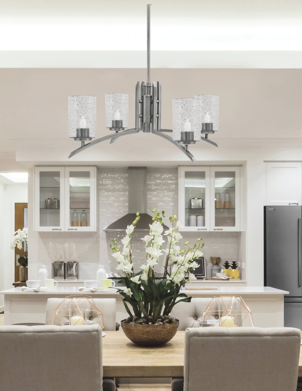 Kurve Four Light Chandelier in Graphite with Smoke Bubble Shade