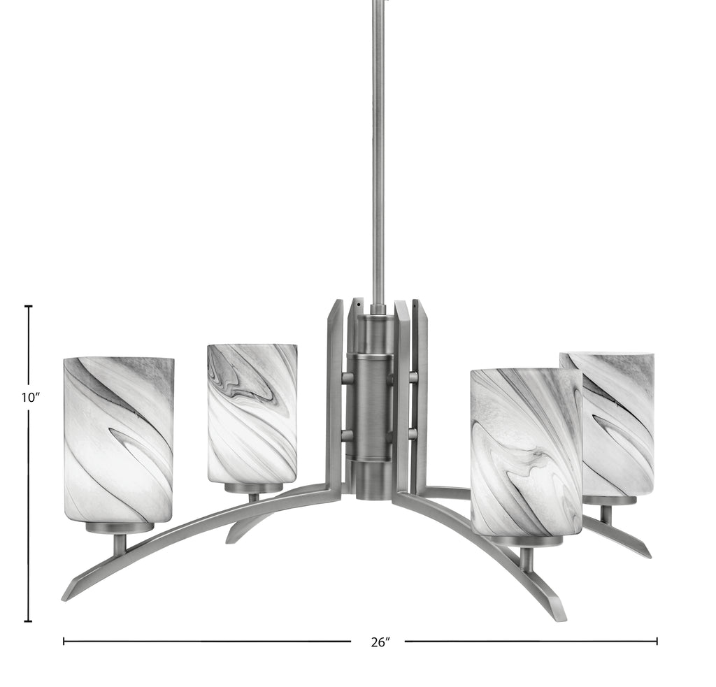 Kurve Four Light Chandelier in Graphite with Onyx Swirl Shade