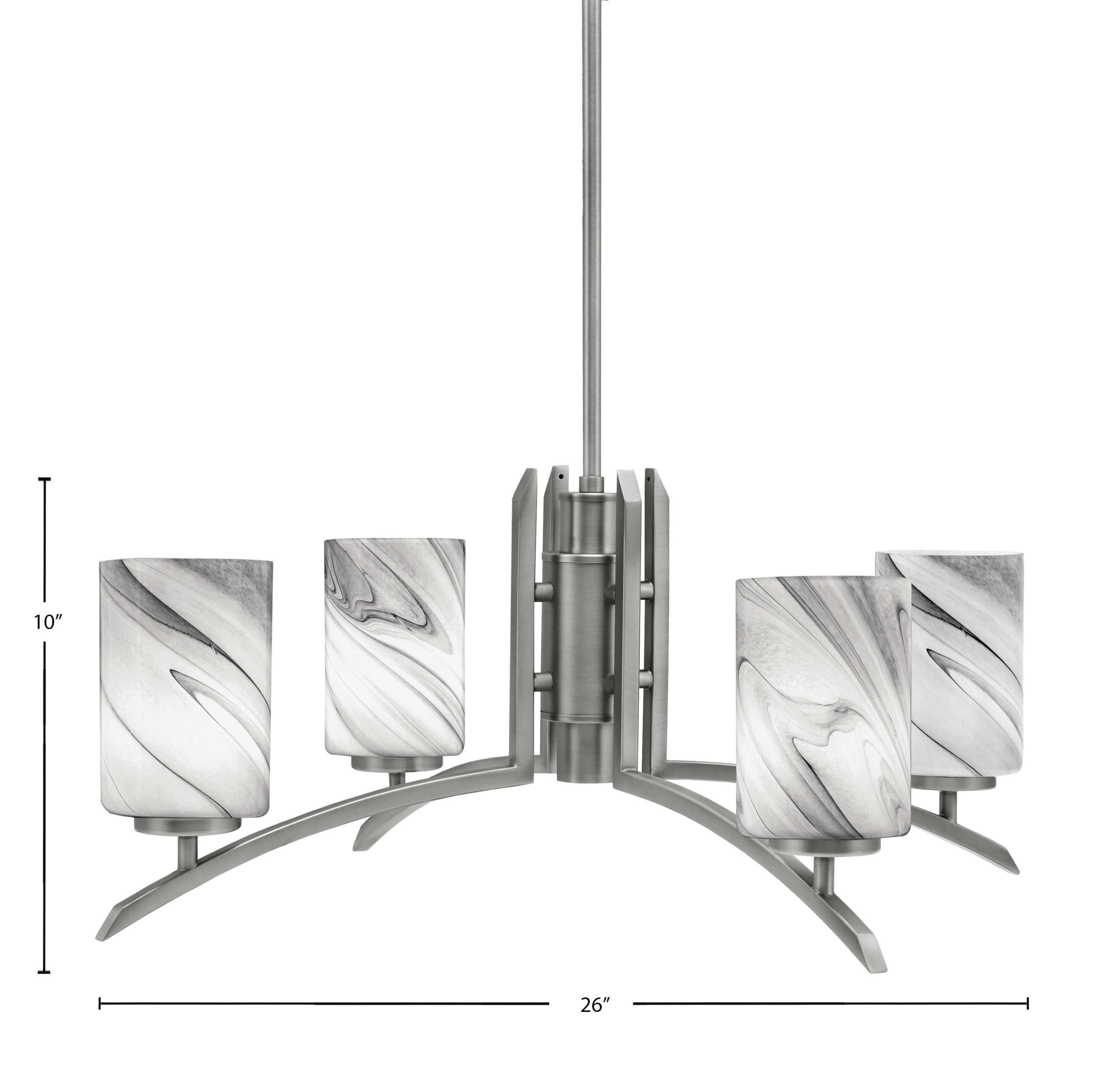 Kurve Four Light Chandelier in Graphite with Onyx Swirl Shade