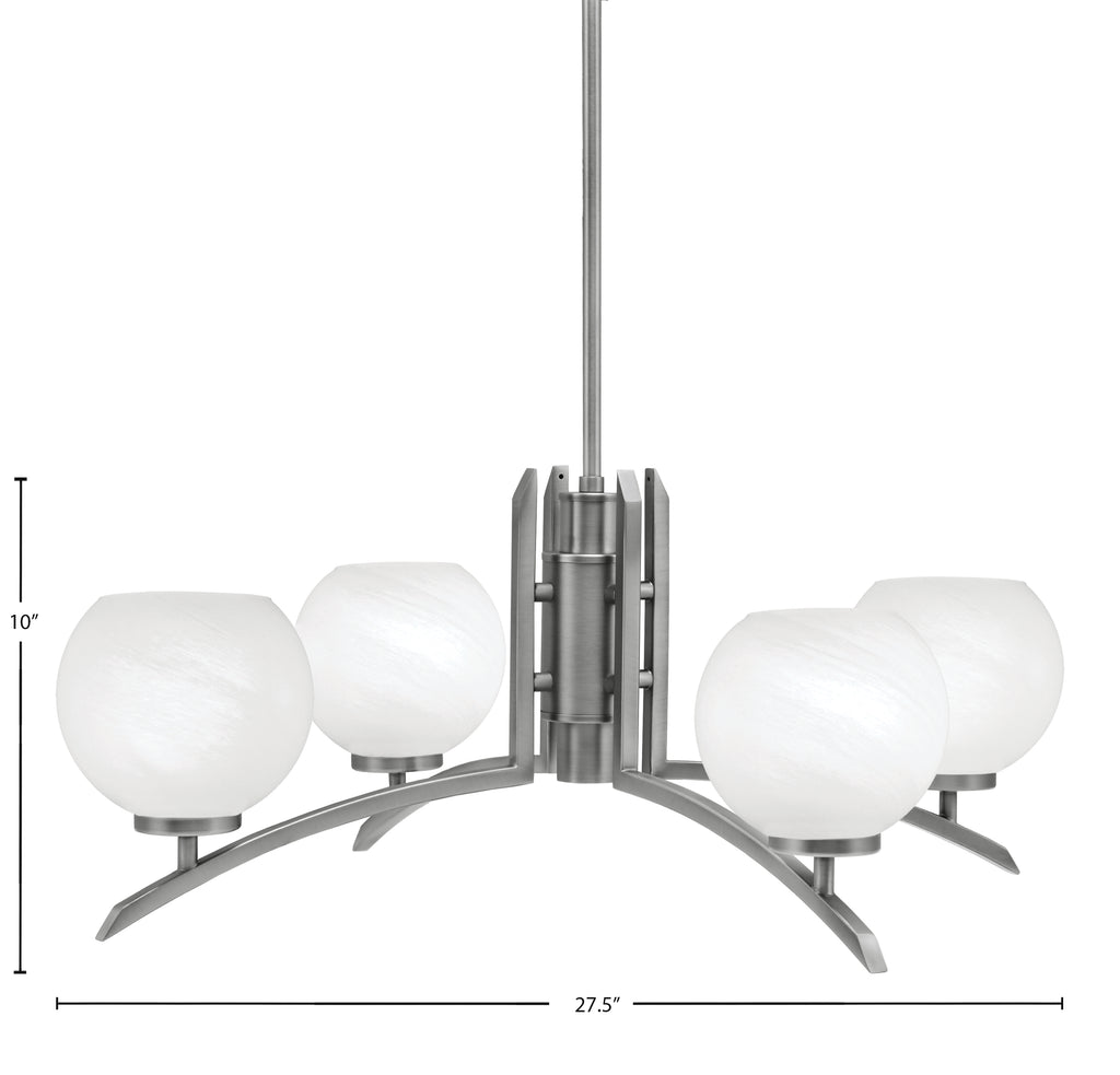 Kurve Four Light Chandelier in Graphite with White Marble Shade