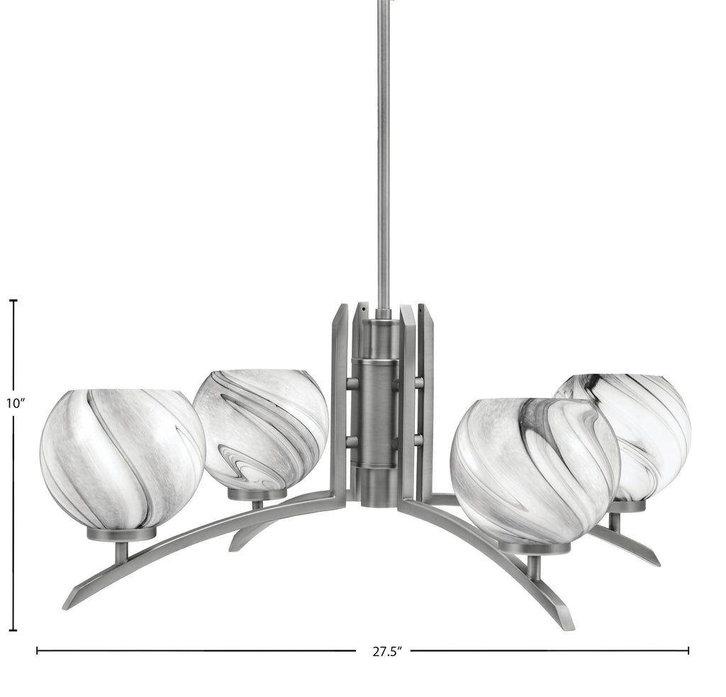 Kurve Four Light Chandelier in Graphite with Onyx Swirl Shade