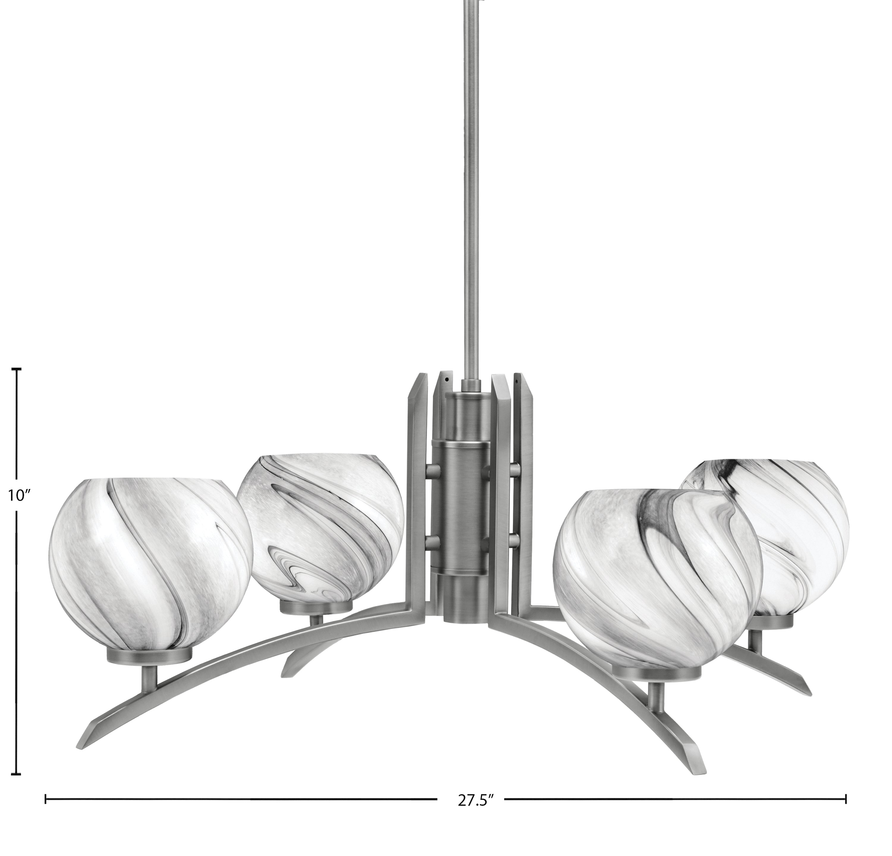 Kurve Four Light Chandelier in Graphite with Onyx Swirl Shade