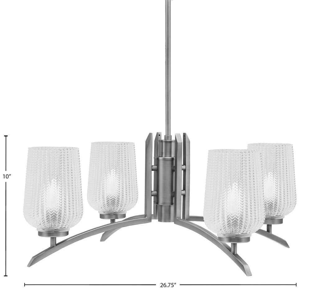 Kurve Four Light Chandelier in Graphite with Clear Textured Shade