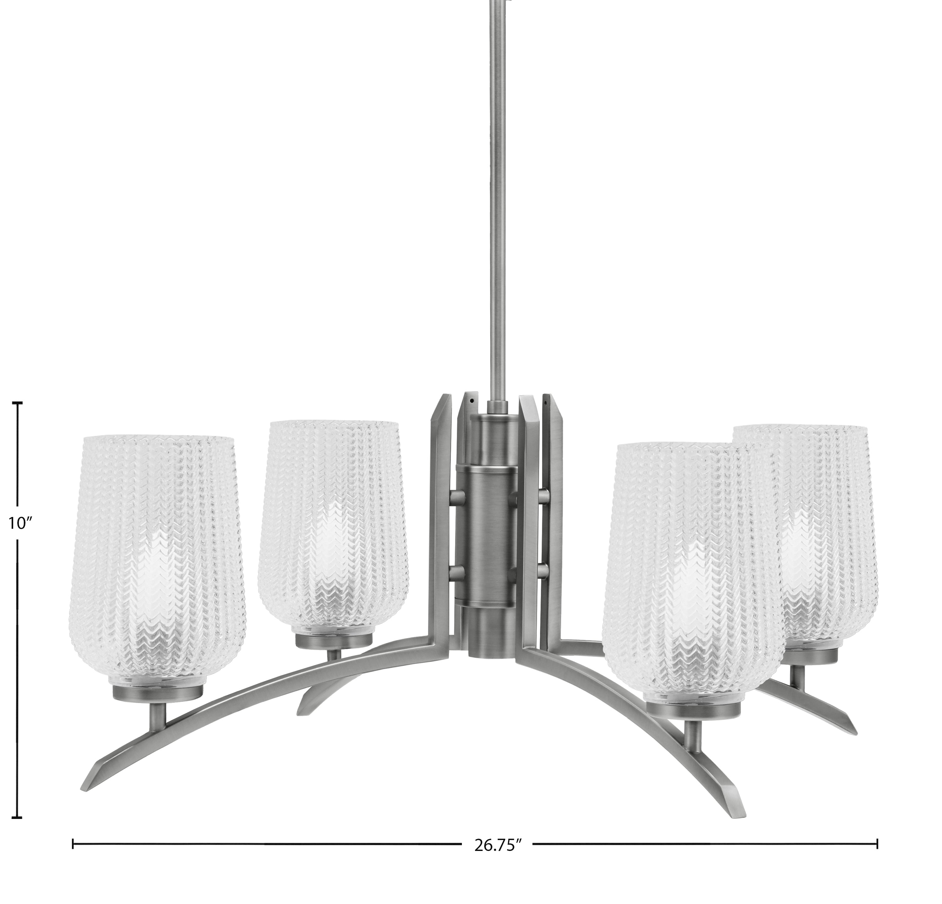 Kurve Four Light Chandelier in Graphite with Clear Textured Shade
