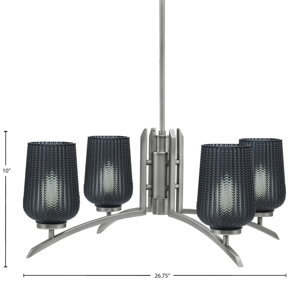 Kurve Four Light Chandelier in Graphite with Smoke Textured Shade