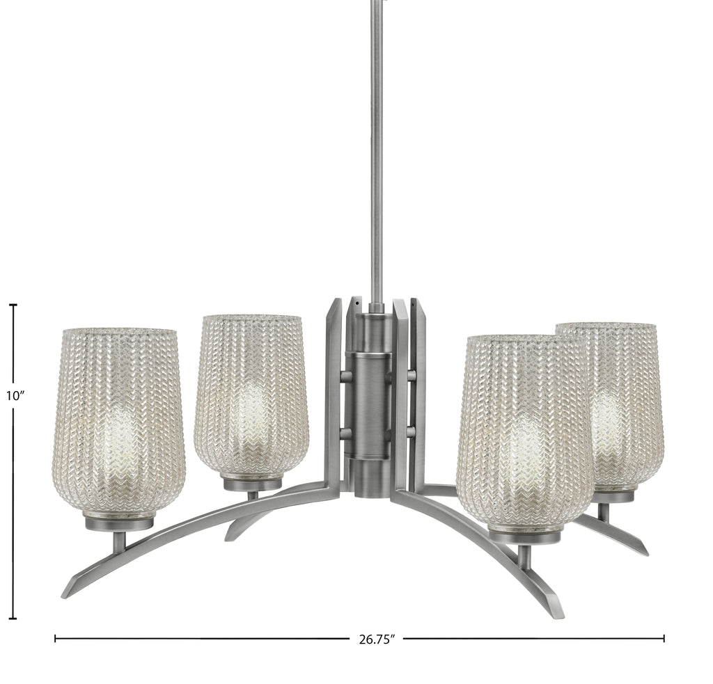 Kurve Four Light Chandelier in Graphite with Silver Textured Shade