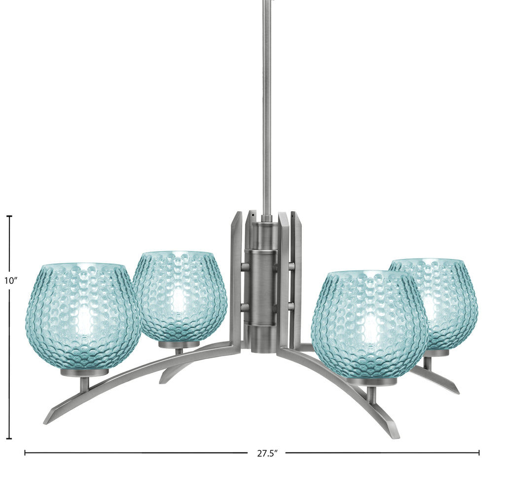 Kurve Four Light Chandelier in Graphite with Turquoise Textured Shade