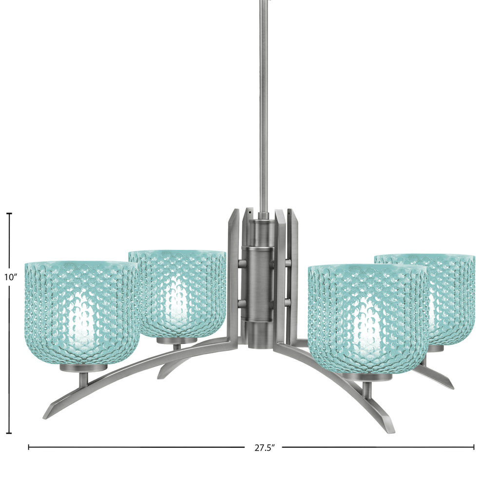 Kurve Four Light Chandelier in Graphite with Turquoise Textured Shade