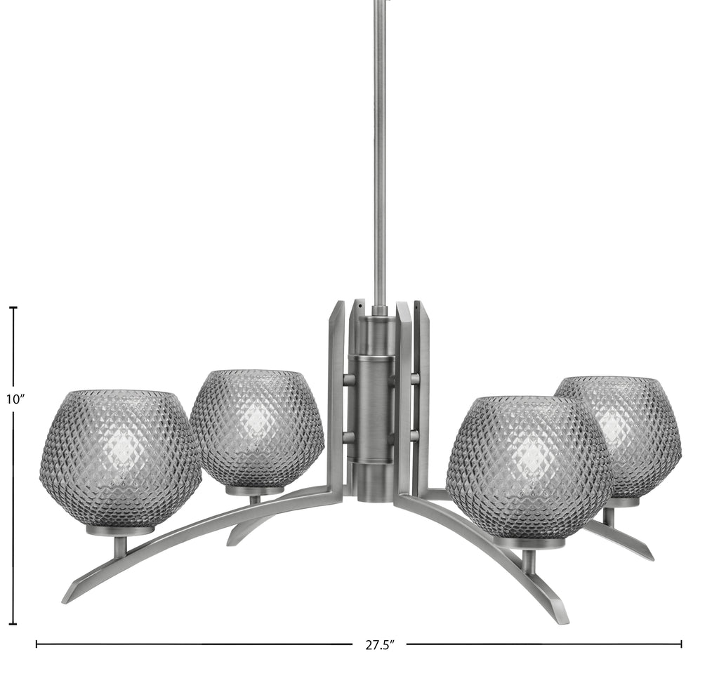 Kurve Four Light Chandelier in Graphite with Smoke Textured Shade