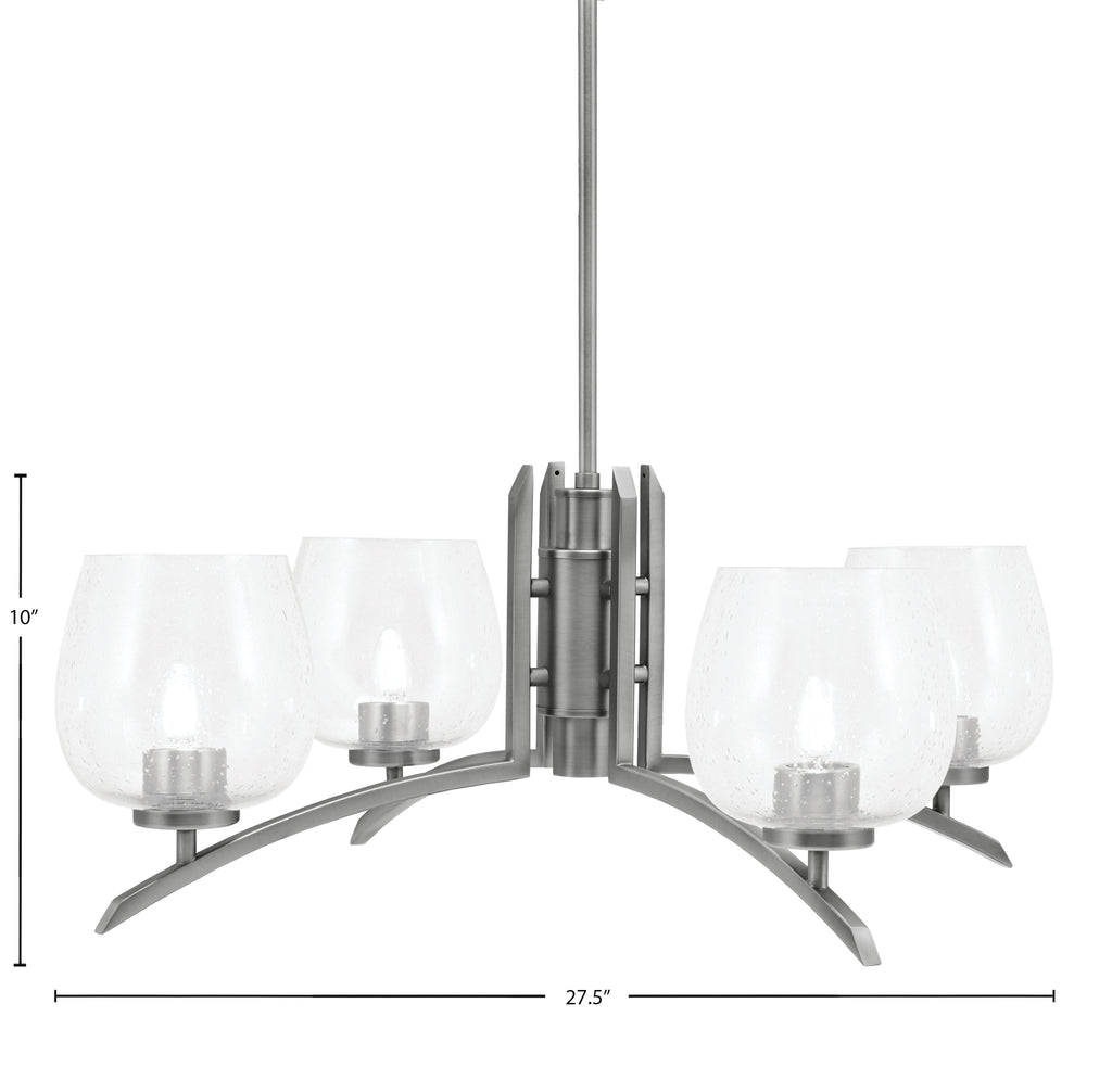 Kurve Four Light Chandelier in Graphite with Clear Bubble Shade