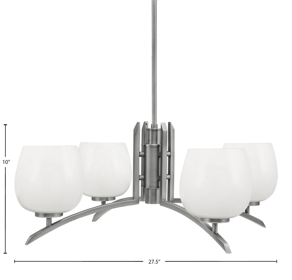 Kurve Four Light Chandelier in Graphite with White Marble Shade