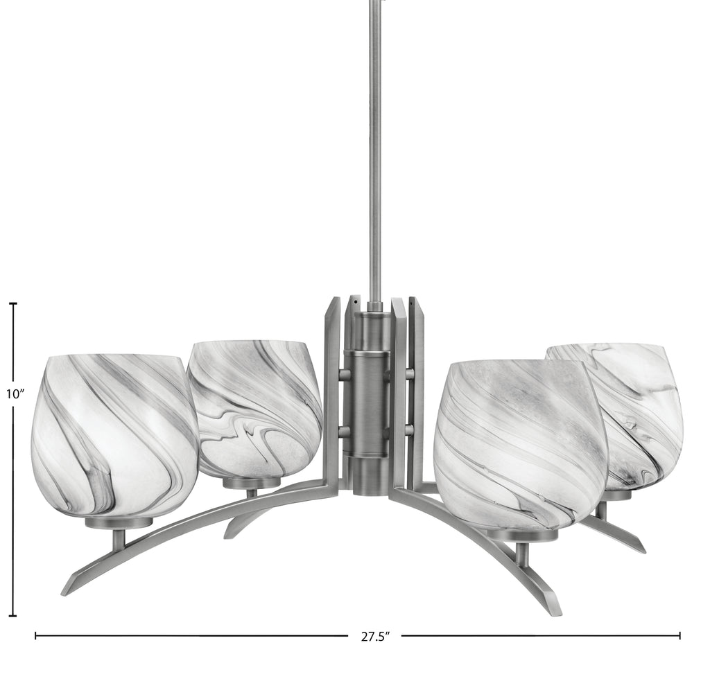 Kurve Four Light Chandelier in Graphite with Onyx Swirl Shade