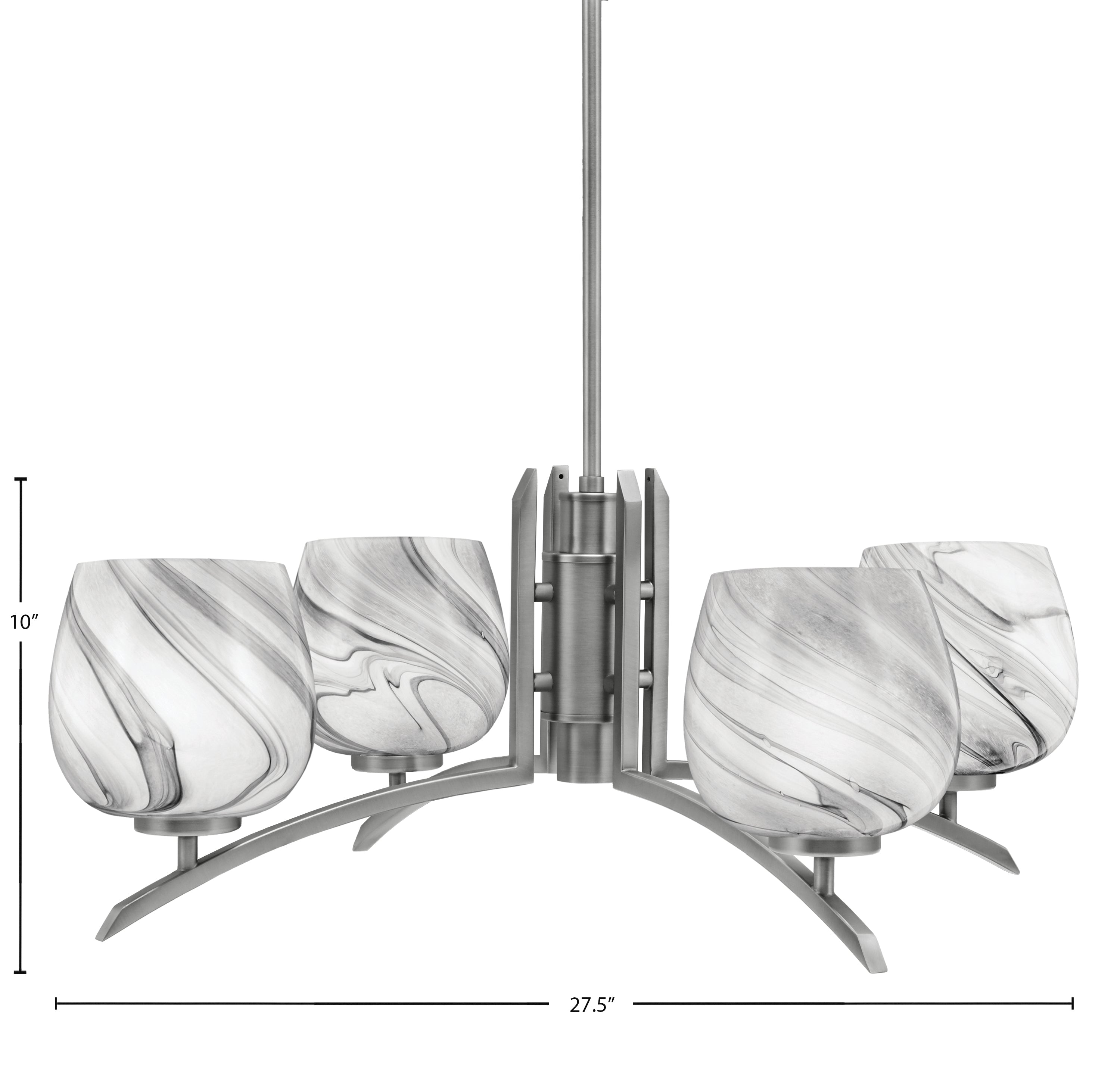 Kurve Four Light Chandelier in Graphite with Onyx Swirl Shade