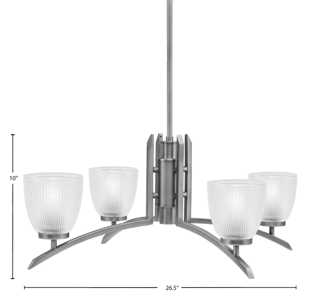 Kurve Four Light Chandelier in Graphite with Clear Ribbed Shade