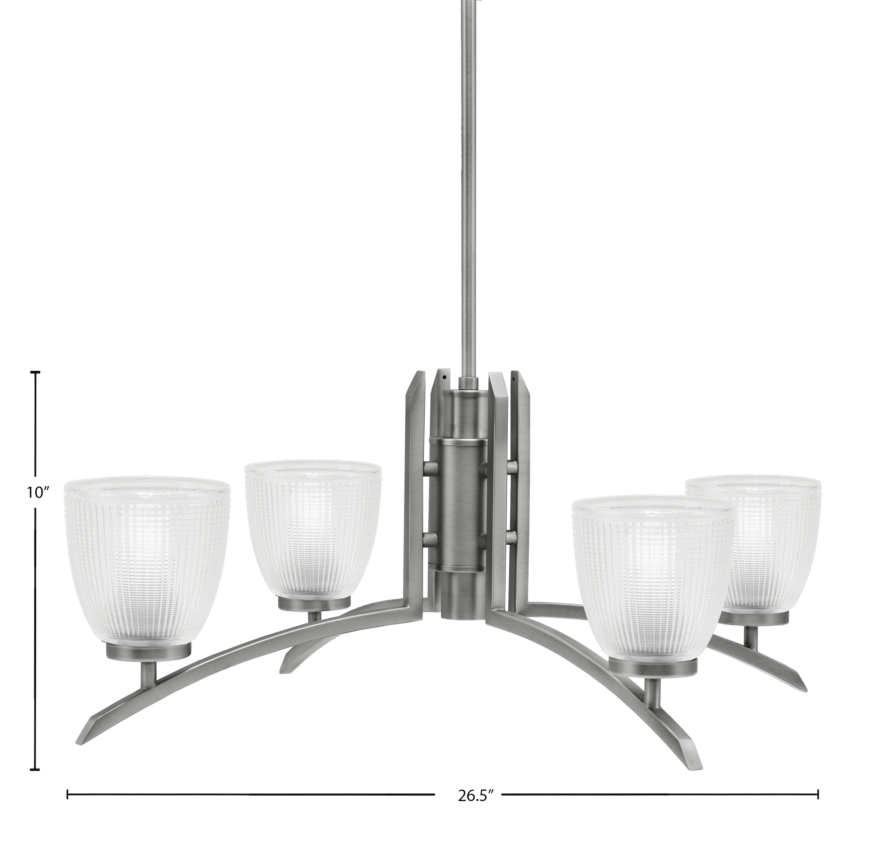 Kurve Four Light Chandelier in Graphite with Clear Ribbed Shade